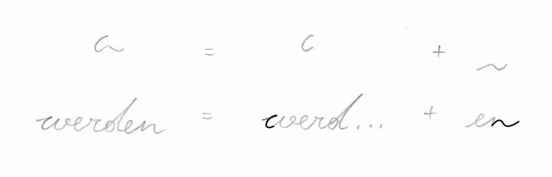 Stenogramm: werden = werd... + en. Deutsche Einheitskurzschrift (DEK) – Verkehrsschrift